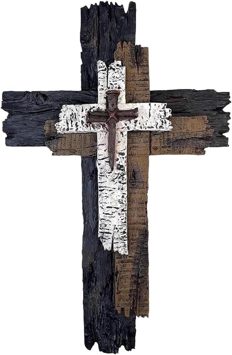 Floatdream Vintage cruz Jesús, Cruz Jesús madera, para pared, decoración rústica multicapa, para salón, cocina, jardín, oficina, iglesia.