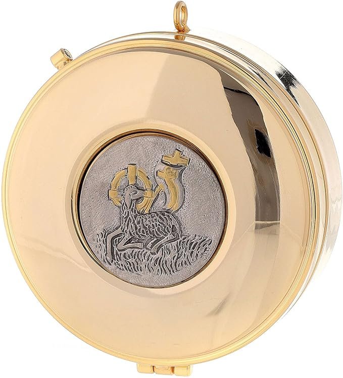 Relicario Eucarístico con Cordero de la Paz latón Oro Plata 3x10 cm