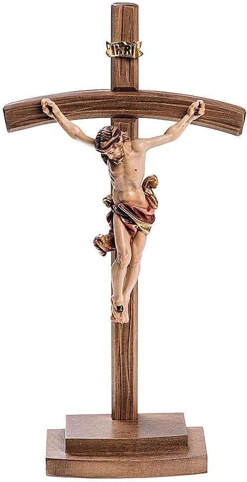 Crucifijo de mesa madera Val Gardena cruz curva, 23 cm (9.06 inc.)