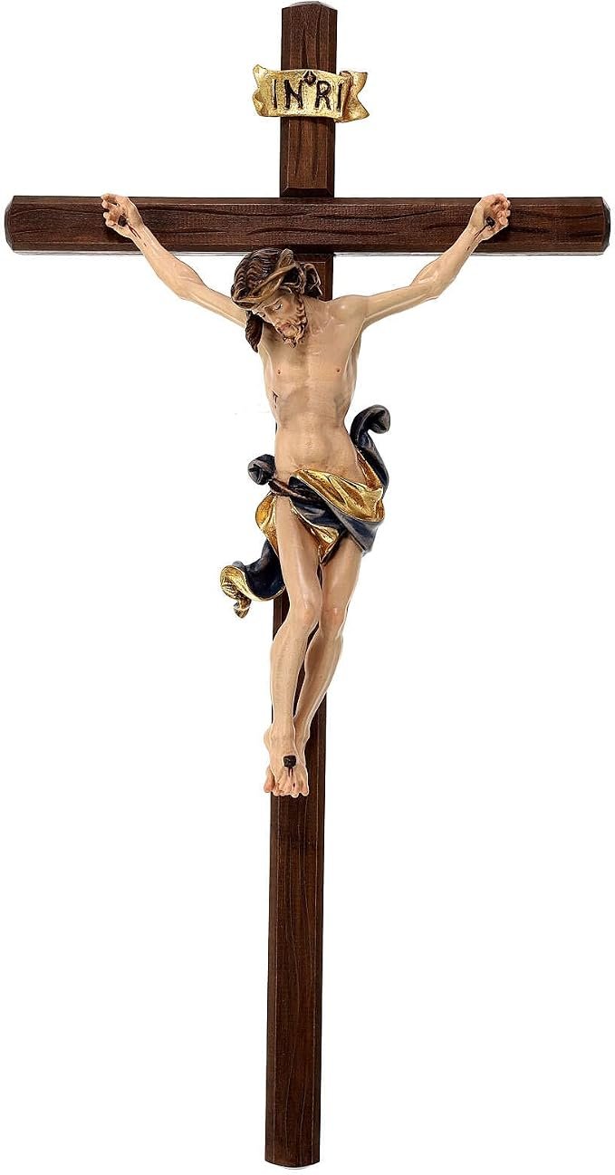 Crucifijo madera Leonardo pintada Val Gardena, 28 cm (11 inc.)