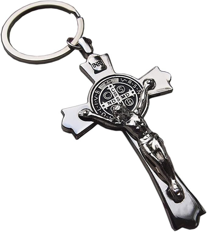 Llavero de crucifijo de Jesús, Santa Cruz, regalo religioso católico, plata, 75 x 45 mm
